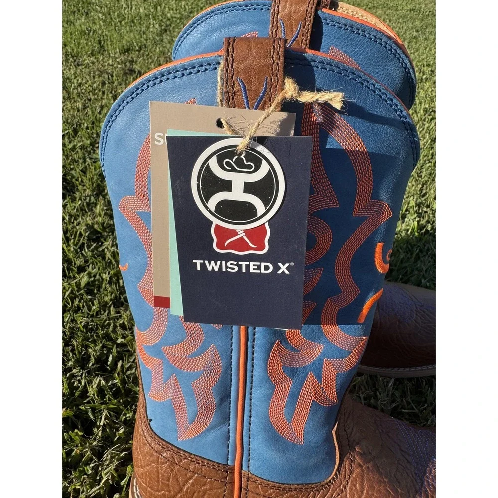 Twisted X Kids Boots Size 5 Brown Blue Leather Western Cowboy Square Toe YHY0001